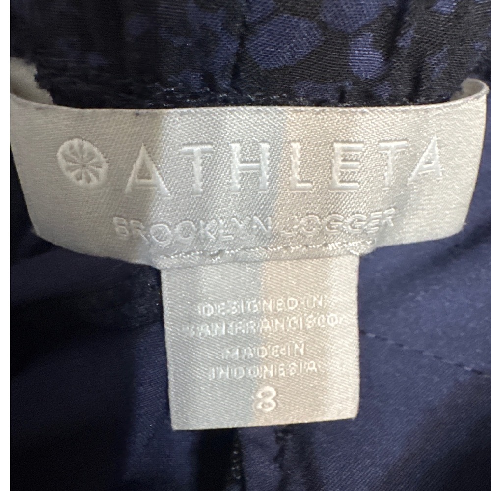 Athleta Brooklyn Jogger Navy Blue Snakeskin Print Pants Size 8 Black Side Stripe - Picture 3 of 8